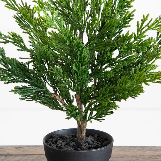 Nearly Natural 18" Unlit Green Artificial Real Touch Winter Mini Cypress Trees, 2ct.